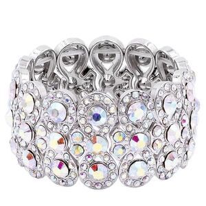 Silver and Iridescent AB Austrian Crystal Infinity Stretchable Bracelet Bangle